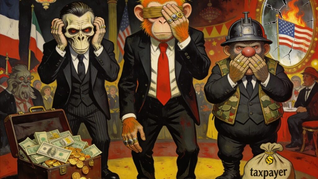 Cover illustration for the article The Trump Monkey Business: How Don Jr. and Jared Kushner Are Cashing In