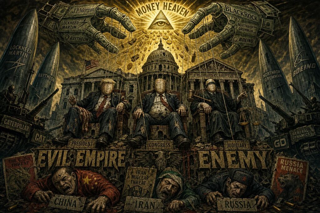 Cover illustration for the article Economic Statecraft: How the War Machine Replaced American Democracy