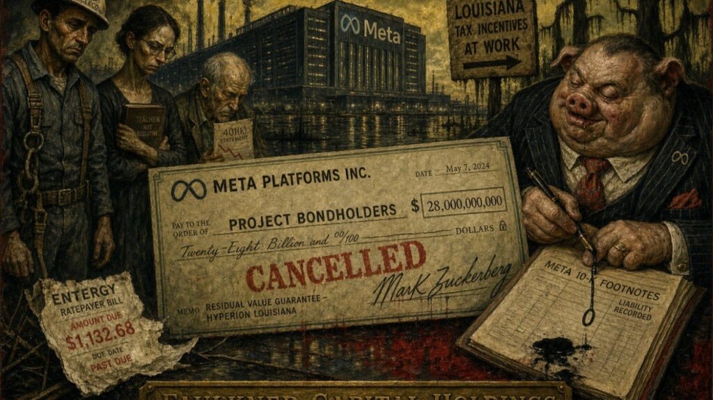 Pigs get fed. . . Meta promised bondholders $28 billion if the data center's value falls short, then told investors that promise costs nothing.