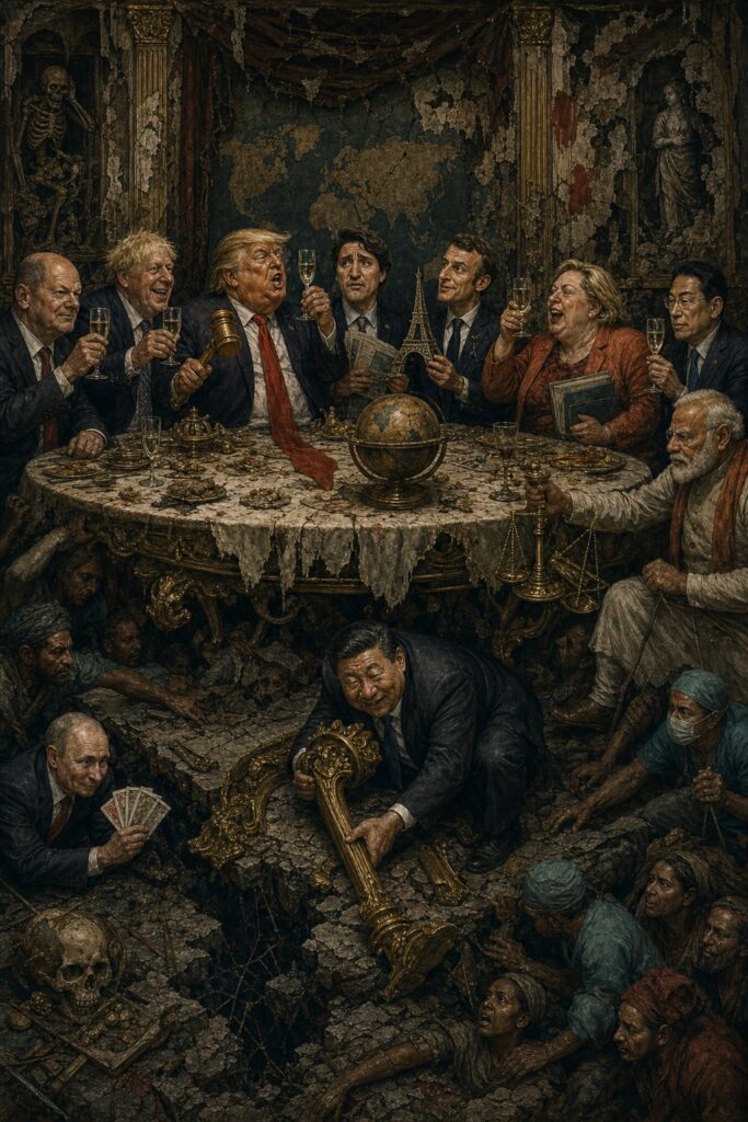 Cover illustration for the article The G7’s Relevance Problem: How Russia, China, India, and South Korea See the Club They’re Not In