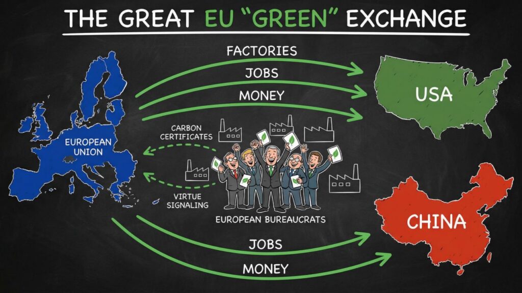 Cover illustration for the article The Great Reshoring: How US Industrial Policy Is Capturing Europe's Manufacturing