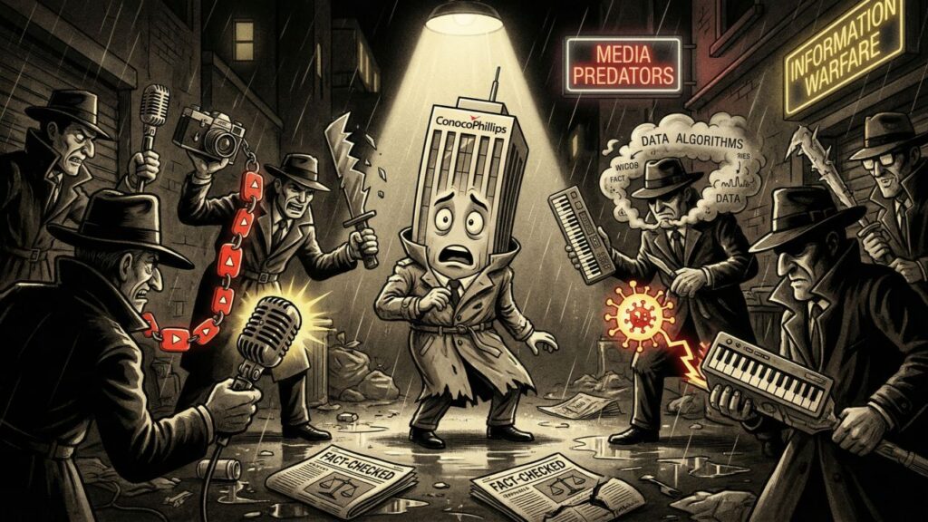 Cover illustration for the article Manufacturing Crisis: The ConocoPhillips "Shutdown" Media Lie