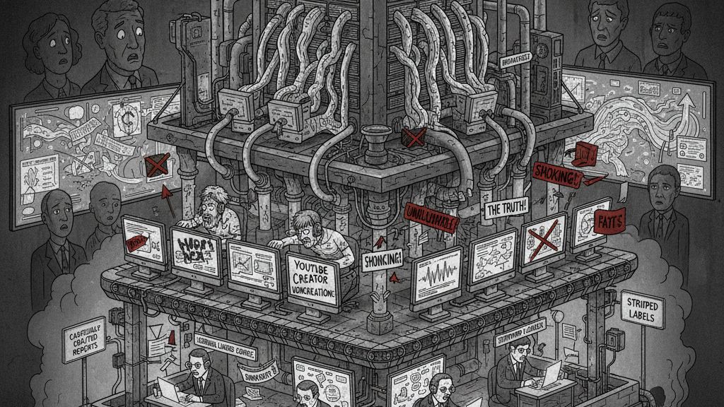Cover illustration for the article How YouTube and the Press Cooperate to Promote False Crisis