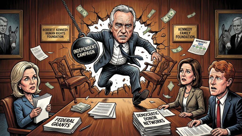 Cover illustration for the article Part I: The Kennedy Brand: How Nonprofit Millions Turned a Family Into a Democratic Party Asset