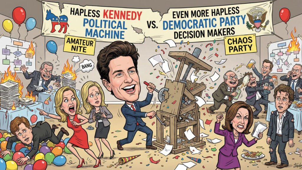 Cover illustration for the article Part II: The Kennedy Endorsement Was a Democratic Party Production: How Opposition Research Became Family Theater