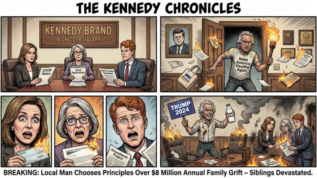 Cover illustration for the article Part III: Blood Is Thicker Than Water, But Money Is Thicker Than Both: The Kennedy Family's Long History of Choosing Power Over Kinship
