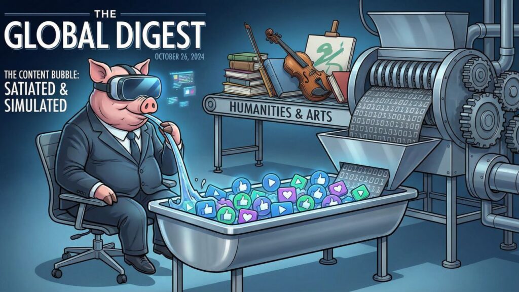 Cover illustration for the article The Satisfied Pig: How Humanity Is Truncating Itself for the Machine