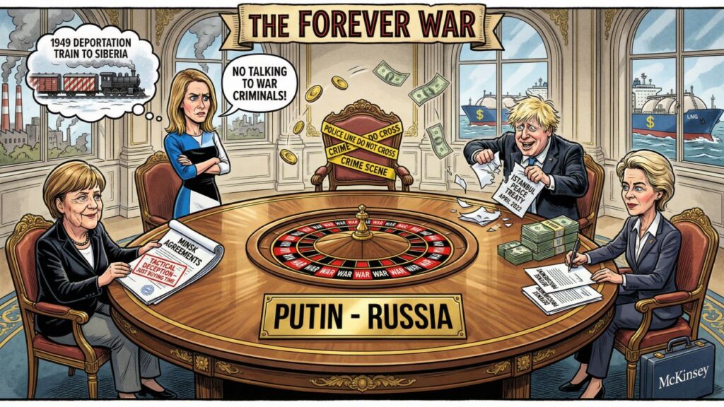 Cover illustration for the article RUSSIA AND UKRAINE: THE FOREVER WAR