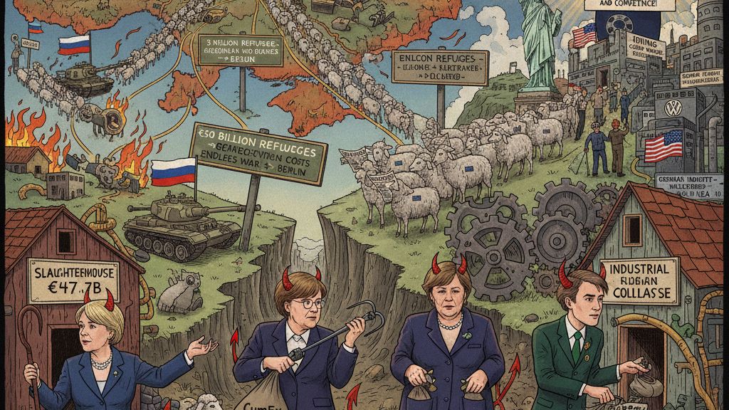 Cover illustration for the article ALL ROADS LEAD TO GERMANY, WHILE THE SHEEP SLEEP
