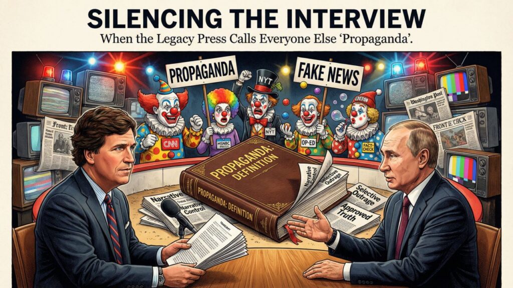 Cover illustration for the article Silencing the Interview: When the Legacy Press Calls Everyone Else 'Propaganda'