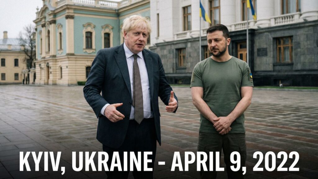 Cover illustration for the article THE FORTY-DAY MASSACRE: How Boris Johnson Sabotaged Peace and Caused 1.3 Million Casualties for Personal Profit