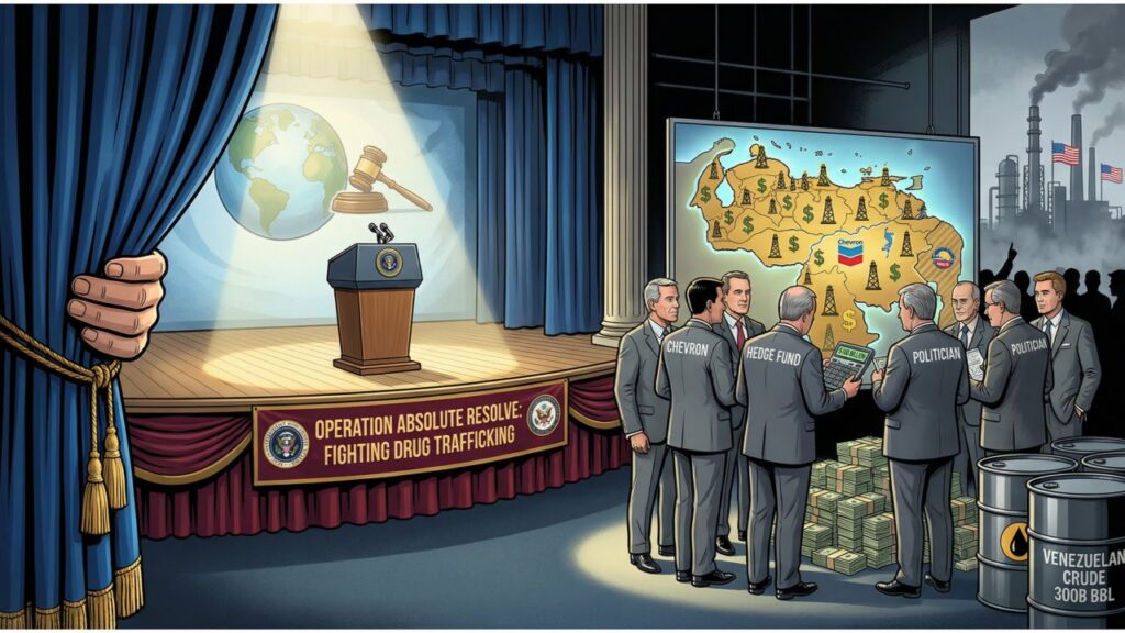 Cover illustration for the article The $100 Billion Wager: Why Trump Invaded Venezuela When Obama and Biden Wouldn't