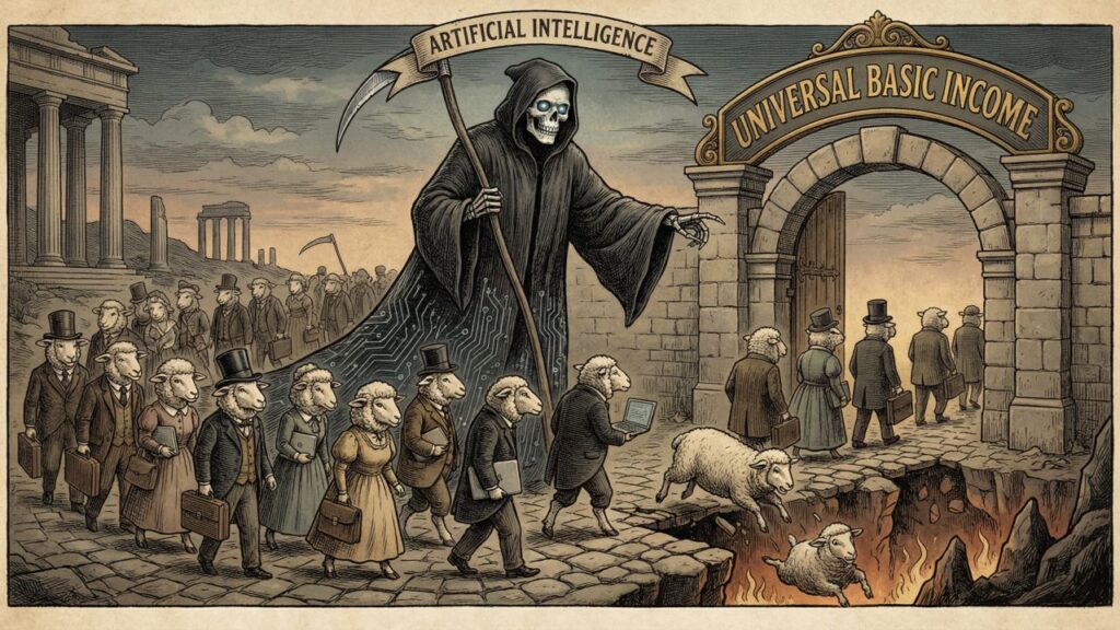 Cover illustration for the article AI at The Gates of Thebes: The Knowledge Workers Are Already Dead