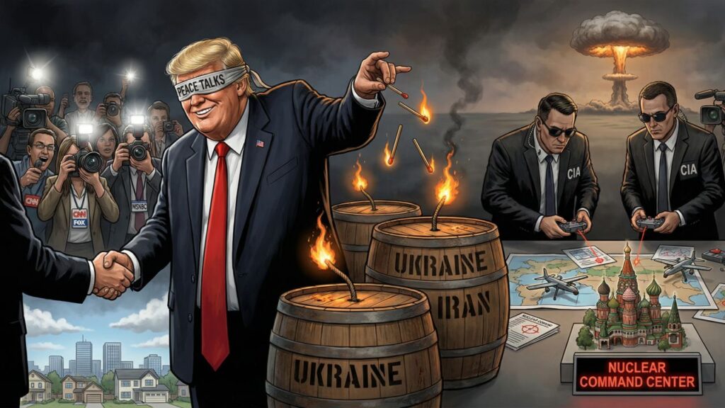 Cover illustration for the article The Nuclear Ladder: How America's Attack on Putin's Residence Pushed Us to the Brink, And Why You Were Never Told