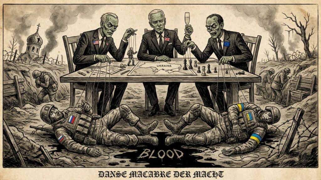 Cover illustration for the article The Herding: How the West Weaponized Ukraine to Provoke Russia, And How Ukraine Embraced Its Own Destruction