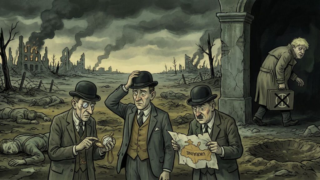 Cover illustration for the article The Atlanticists: How British Incompetence Brought the World to Nuclear Brink