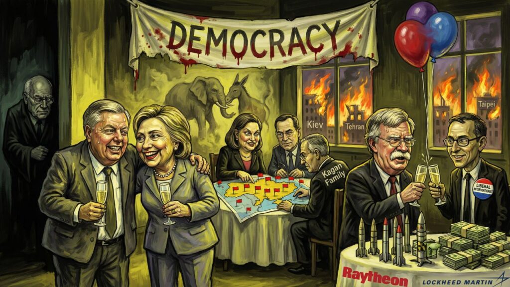 Cover illustration for the article THE PARASITE CLASS: HOW NEOCONS MORPHED INTO THE UNI-PARTY, HIJACKED FOREIGN POLICY, AND ARE NOW DRIVING US TOWARD GLOBAL EXTINCTION