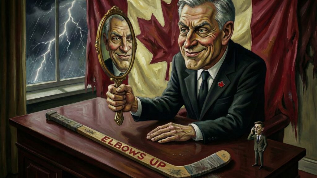 Cover illustration for the article An American Looks North: Mark Carney Doesn't Need a Majority, He Wants One, and That Should Terrify Canadians
