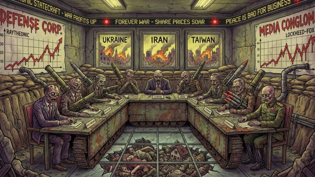 Cover illustration for the article The Perpetual Market: How Ukraine, Iran, and Taiwan Became Line Items on a Cash‑Flow Statement