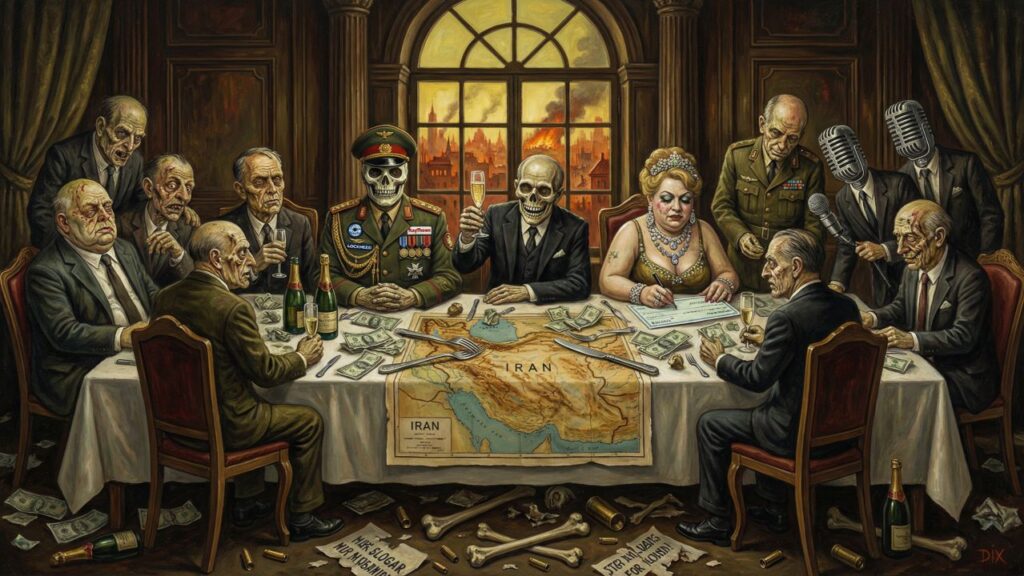 Cover illustration for the article The Hit: Who Ordered the Destruction of Iran and How Much It Cost