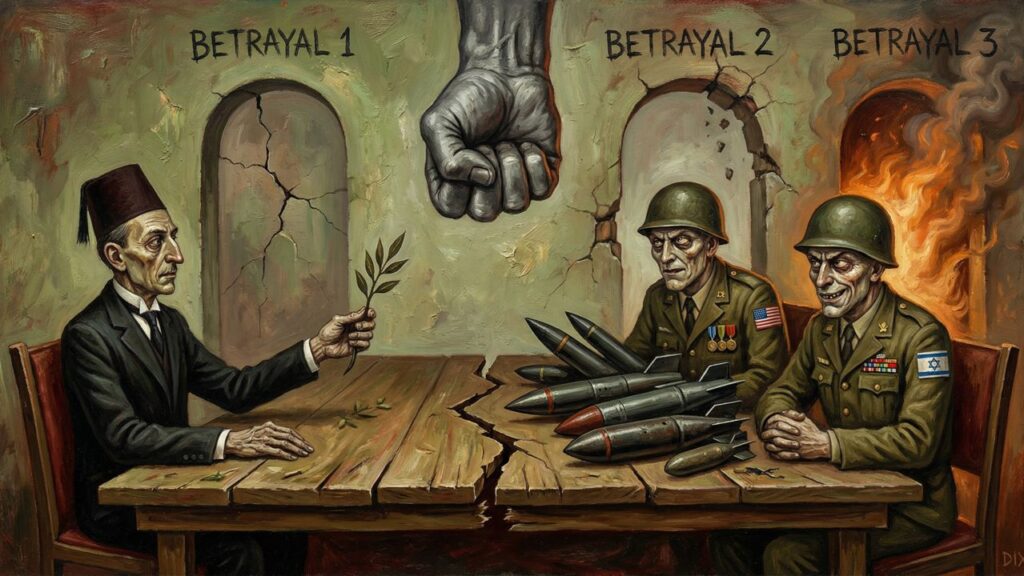 Cover illustration for the article The Enemy We Made: Three Times Iran Extended Its Hand, Three Times America and Israel Answered with a Fist