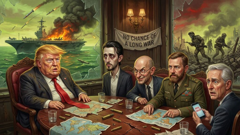 Cover illustration for the article Friendly Fire: How Trump's Iran War Is Destroying the People Who Started It