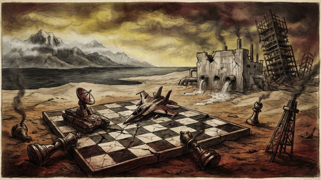 Cover illustration for the article The Payoff Matrix of a Doomed War: A Game-Theory Analysis of the US-Israel Assault on Iran