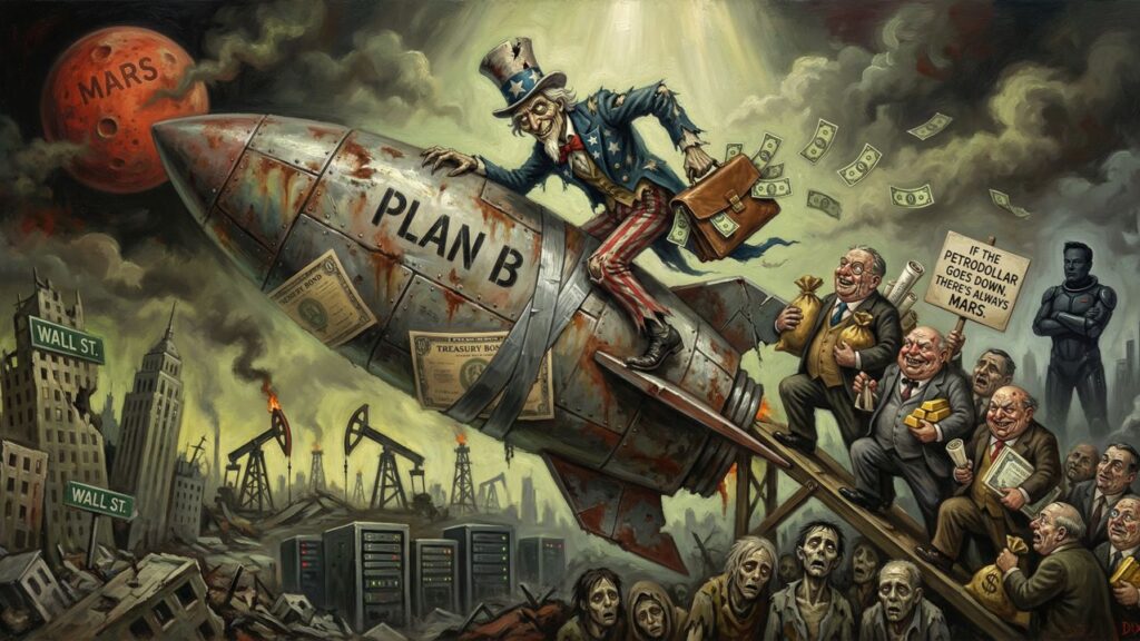 Cover illustration for the article Five Damned Good Reasons the Loss of the Petrodollar Means the Death of the American Empire