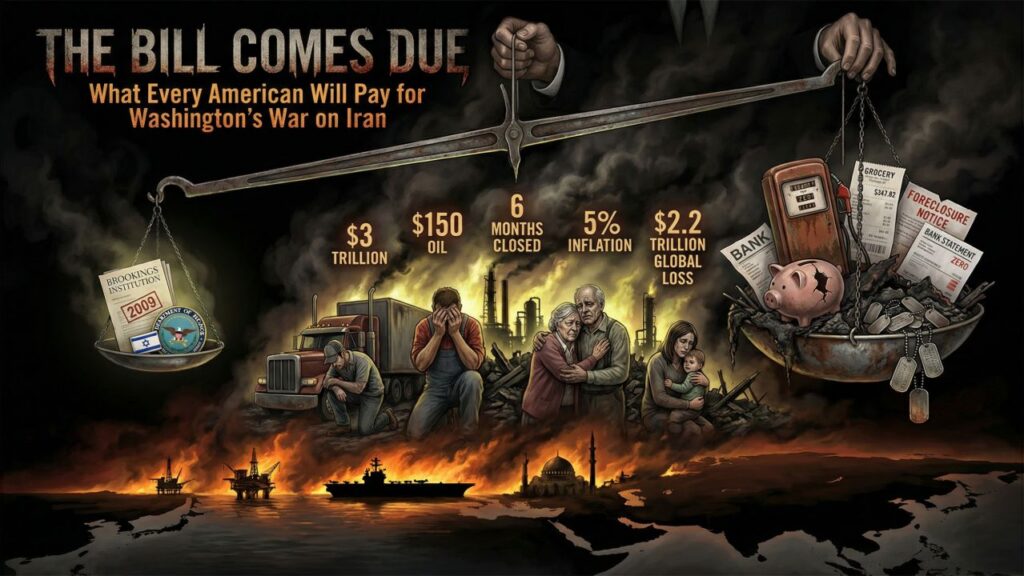 Cover illustration for the article THE BILL COMES DUE: What Every American Will Pay for Washington's War on Iran