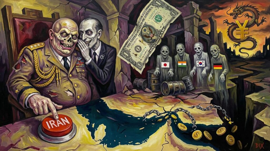 Cover illustration for the article The Last Blunder: How the US-Israel Attack on Iran Killed the American Empire's Operating System