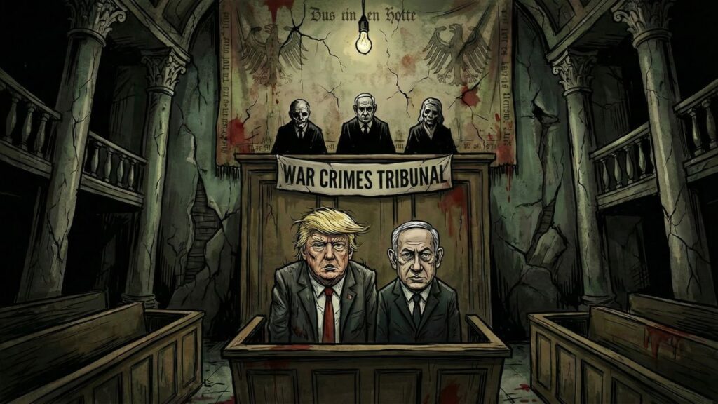 Cover illustration for the article The Foundation for War Crimes: A Factual Record of Trump’s Iran War and Where It’s Going