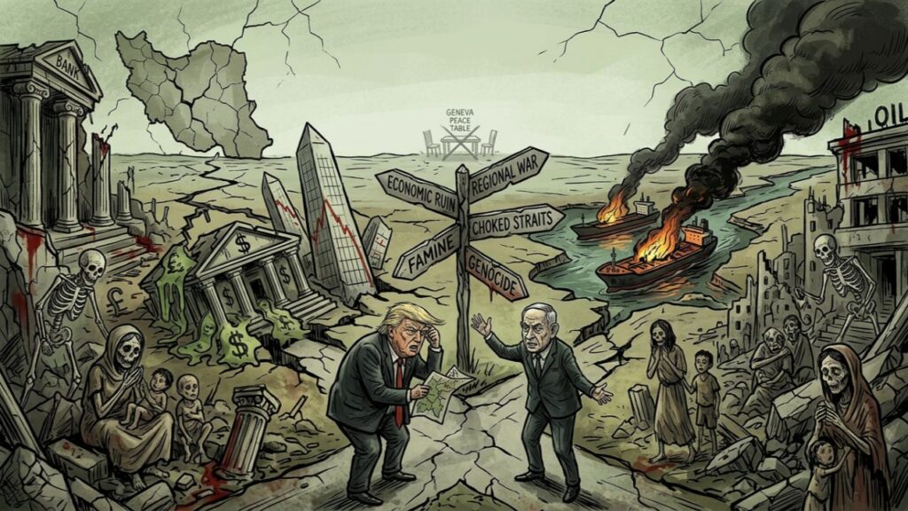 Cover illustration for the article The Foundation for War Crimes: A Factual Record of Trump’s Iran War and Where It’s Going Part 2