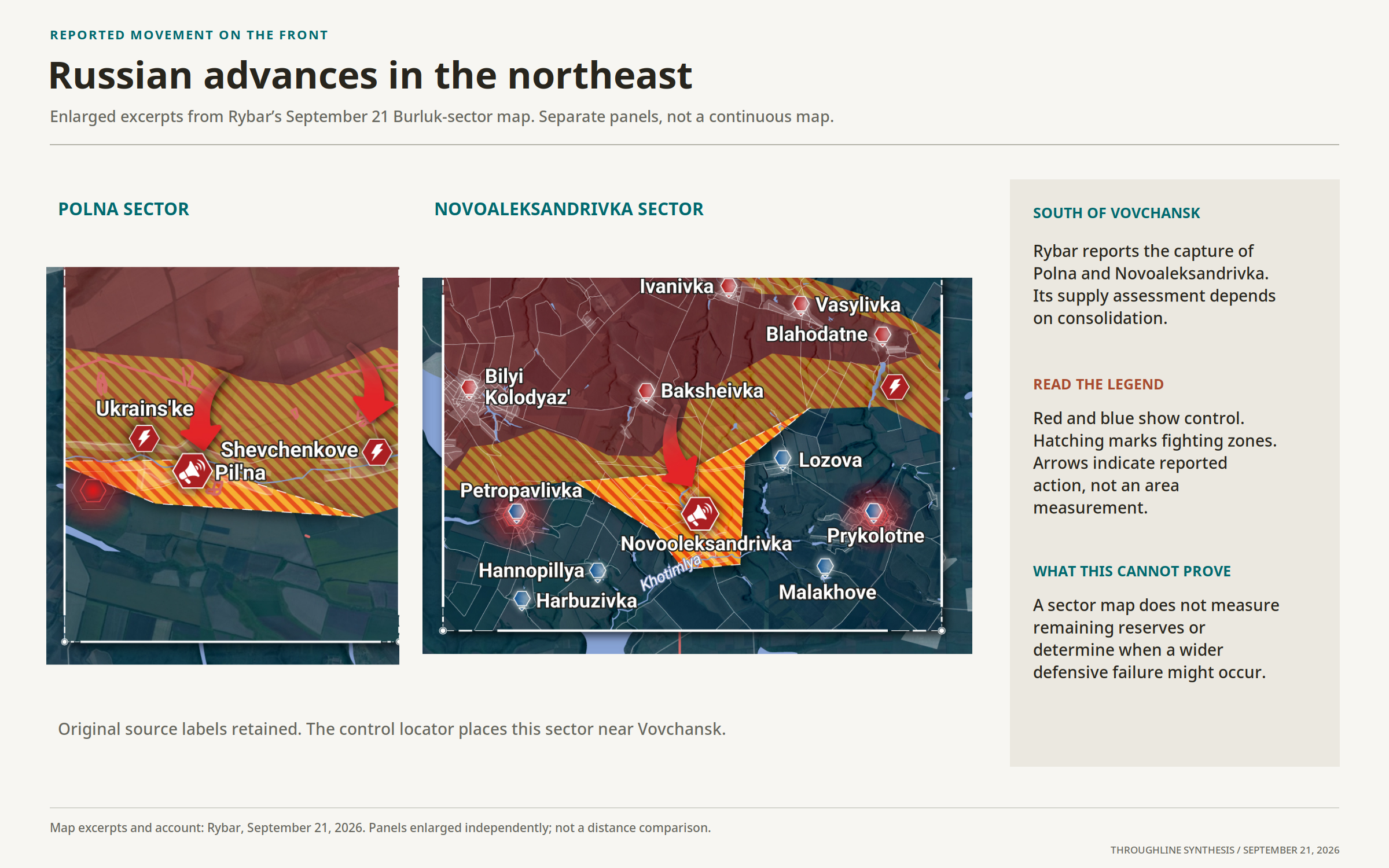 Enlarged excerpts of the Polna and Novoaleksandrivka sectors.